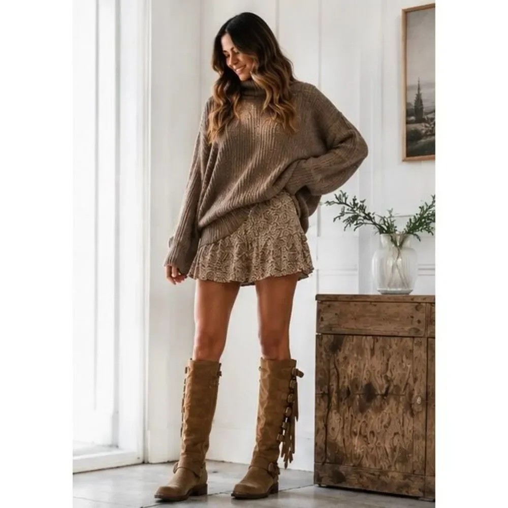 Frye Veronica Strap Tall 70592 Brandy Brown Suede Zipper Casual Boots Size 8.5